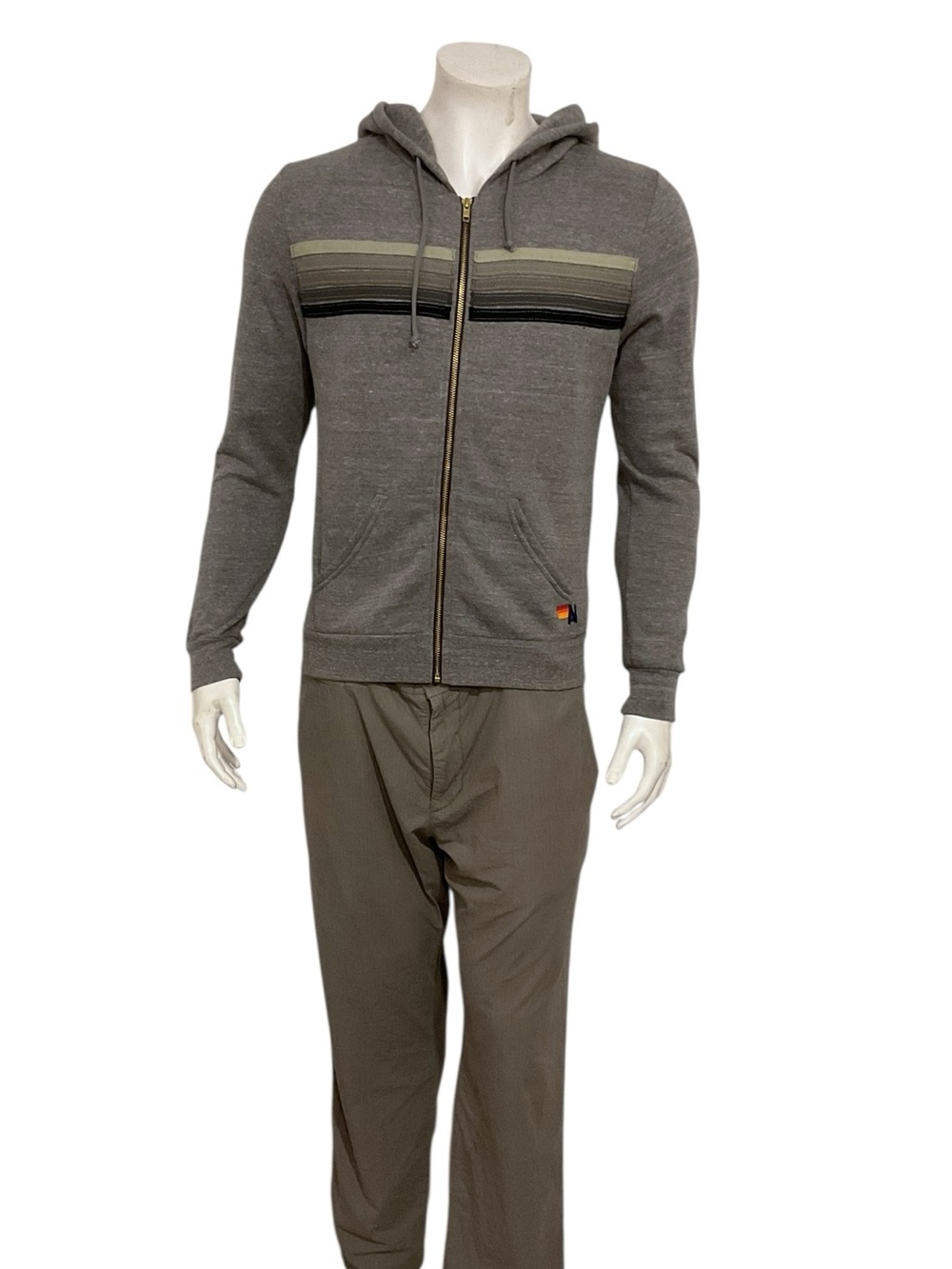 Aviator Nation Men's Gray 5 Striped Hoodie